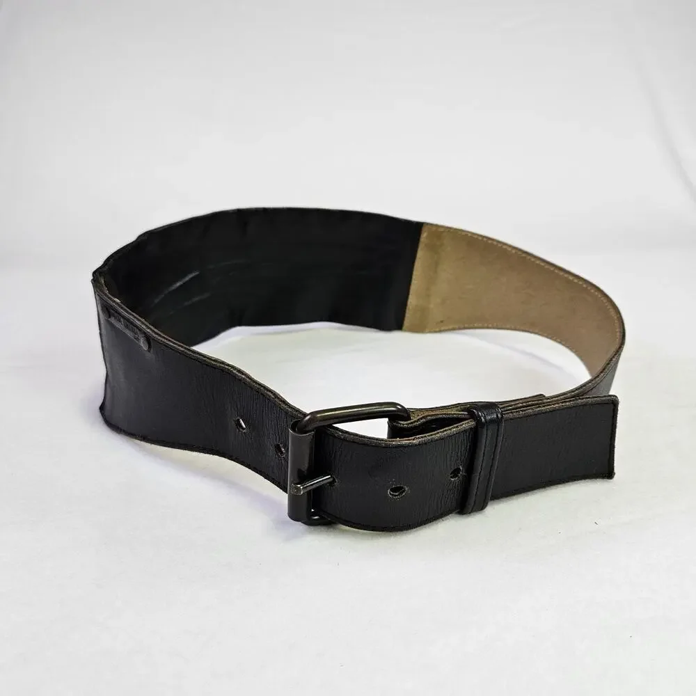 VTG Brazilian Leather Money Belt S Black Zippered Pouch Wide Biker Goucho Travel